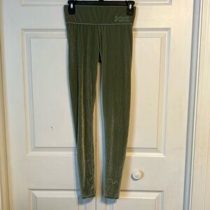 Olive Velour Leggings with Logo